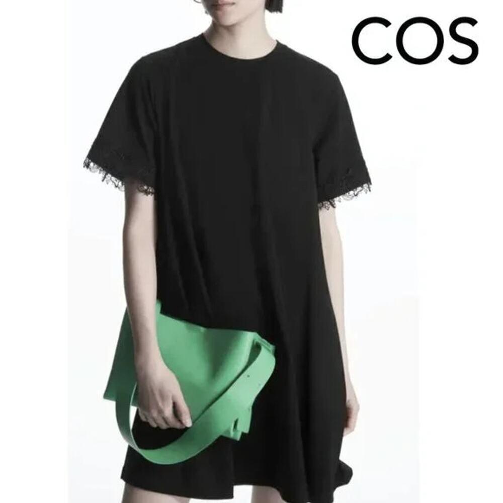 COS black short sleeve tshirt dress lace trim sleeve size US XS